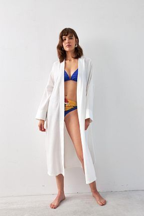 کیمونو و کافتان طوسی زنانه کتان Butik - کد 855607854