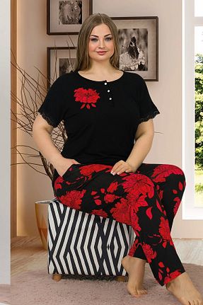 ست لباس راحتی سایز بزرگ مشکی زنانه گلدار Jenny Daphne - کد 345147457