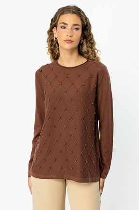 پلیور قهوه ای زنانه طرح دار ON - کد 855698099