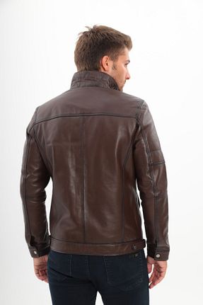 کاپشن قهوه ای مردانه چرم خالص Fatih Deri - کد 855703971