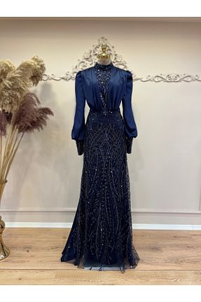 لباس مجلسی و فارغ التحصیلی سرمه ای زنانه ساتن Genel Markalar - کد 855707701