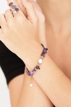 دستبند جواهر بنفش زنانه سنگ طبیعی cicekartstudio - کد 854494539