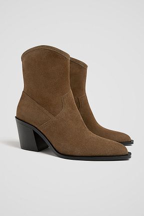 بوت / نیم بوت بژ زنانه پاشنه ضخیم Stradivarius - کد 855486161