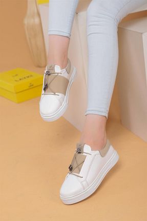 کفش اسنیکر بژ زنانه بند دار layki - کد 679422507