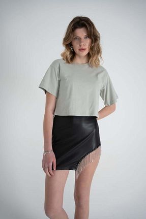 تیشرت خاکی زنانه کراپ HOLLY LOLLY - کد 283996566