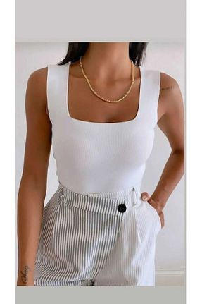 بادی سفید زنانه یقه مربعی IŞILDA FASHION - کد 847652673