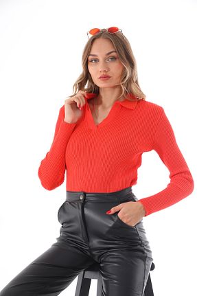 پلیور نارنجی زنانه ساده Les Séduisantes c.a. - کد 855617881