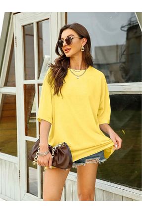 تیشرت زرد زنانه اورسایز Tight Lady - کد 854666130