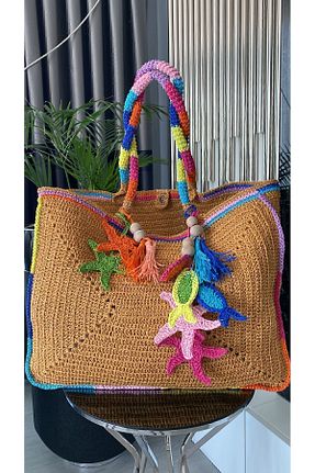 کیف ساحلی خاکی زنانه حصیر WOMANBAG - کد 355353883