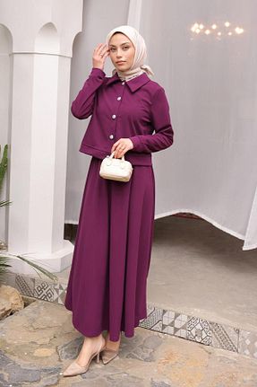 ست بالاتنه و پائین تنه حجاب بنفش زنانه Relaxed BURCU TESETTÜR - کد 819531026