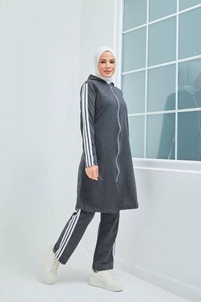 ست گرمکن حجاب طوسی زنانه اورسایز BURCU TESETTÜR - کد 72820300