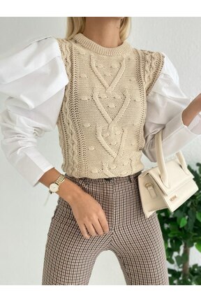 پلیور بژ زنانه طرح دار SHUGAA - کد 855712924
