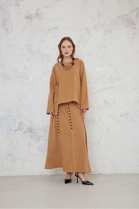 ست بالاتنه و پائین تنه قهوه ای زنانه بافتنی MAQ DESIGN - کد 855785247