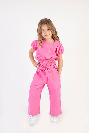 ست بالاتنه و پائین تنه صورتی بچه گانه بافت Tuffy Kids - کد 818165779