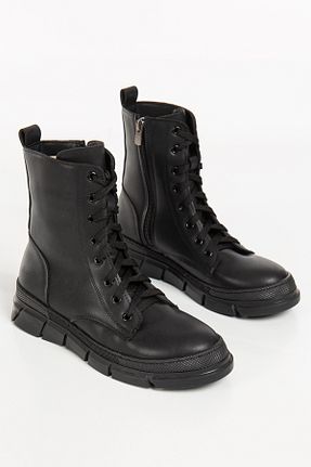 بوت / نیم بوت مشکی زنانه چرم مصنوعی MİSS ZÜLÜF - کد 855987478
