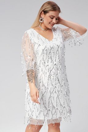 لباس مجلسی سایز بزرگ سفید زنانه یقه هفت Seamoda - کد 852833979
