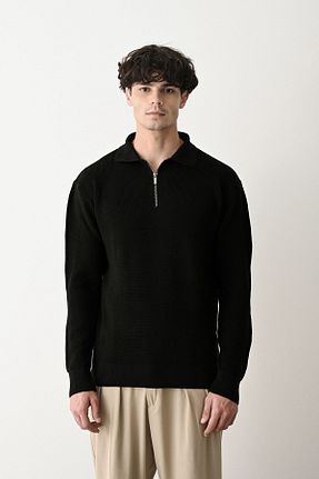 پلیور مشکی مردانه ساده İLKCET MODA - کد 855571434