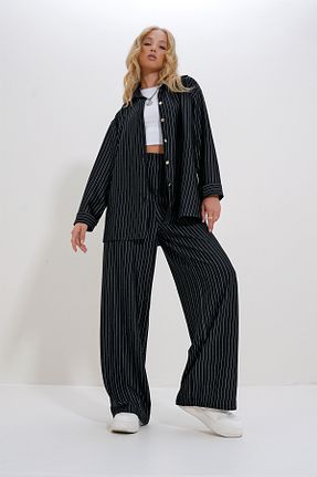 ست بالاتنه و پائین تنه مشکی زنانه بافت Trend Alaçatı Stili - کد 848883361