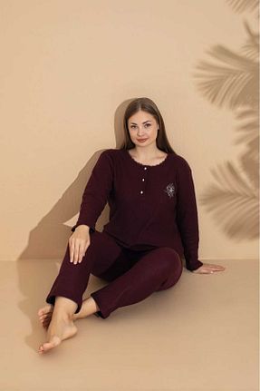 ست لباس راحتی زرشکی زنانه بافتنی LİLA İÇ GİYİM - کد 856068392