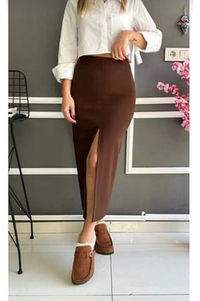 دامن سایز بزرگ قهوه ای زنانه نخ Moda Tekcan - کد 856170295