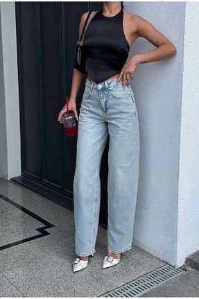 شلوار جین آبی زنانه پاچه پهن Aida Fashion - کد 855798619