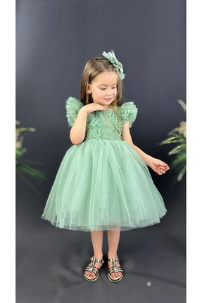 لباس مجلسی و فارغ التحصیلی سبز بچه گانه کرپ Renklidükkan - کد 785428808