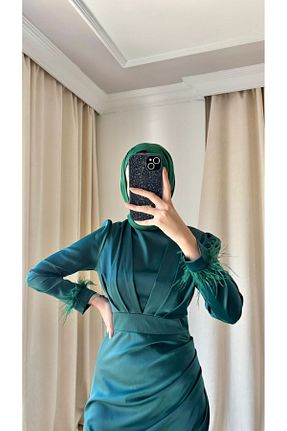 لباس مجلسی حجاب سبز زنانه یقه ایستاده modasusev - کد 849291275