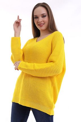 پلیور سایز بزرگ زرد زنانه اورسایز Devinka - کد 218610202