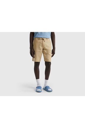 شلوارک و برمودا طوسی مردانه کتان United Colors of Benetton - کد 736040815