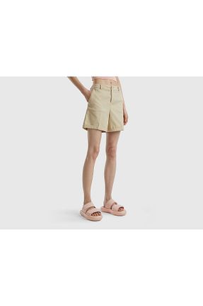 شلوارک و برمودا بژ زنانه پنبه - الاستین United Colors of Benetton - کد 736041026