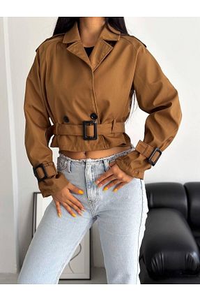ترنچکت قهوه ای زنانه پلی استر VOVSTYLE - کد 809618002