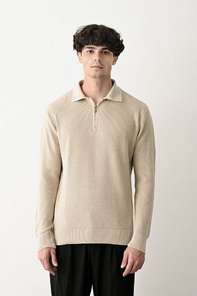 پلیور بژ مردانه ساده İLKCET MODA - کد 855571474