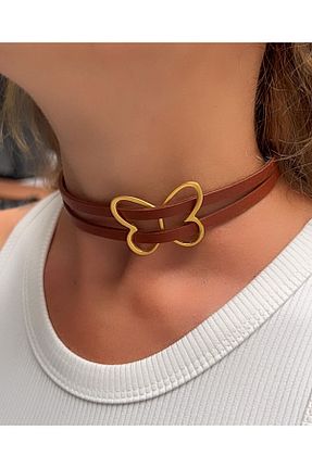 گردنبند جواهر قهوه ای زنانه چرم Kutcha Accessories - کد 845373827