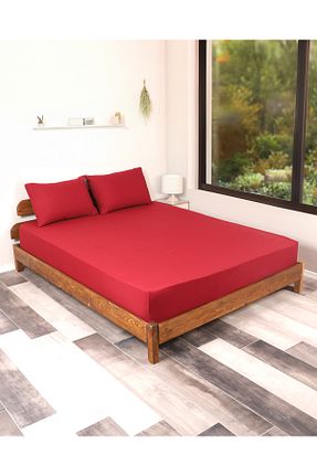 ست ملحفه دونفره زرشکی پنبه ای ROZET TEKSTİL - کد 845790903