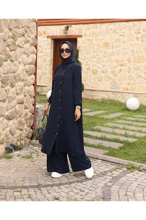 ست بالاتنه و پائین تنه سرمه ای زنانه بافتنی BURİSLA - کد 815683006
