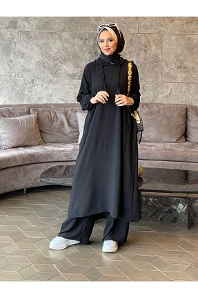 ست بالاتنه و پائین تنه حجاب مشکی زنانه رگولار BURİSLA - کد 815764795