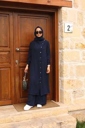 ست بالاتنه و پائین تنه سرمه ای زنانه بافتنی BURİSLA - کد 815683006