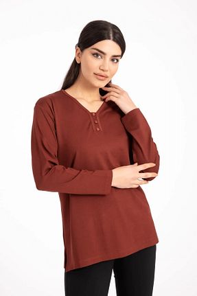 بلوز قهوه ای زنانه ساده Rüya - کد 40646044