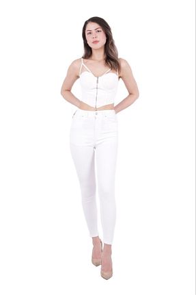 شلوار جین سفید زنانه پاچه تنگ Aida Fashion - کد 856383250