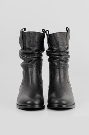بوت / نیم بوت مشکی زنانه چرم خالص TUNAELLİ - کد 379695765