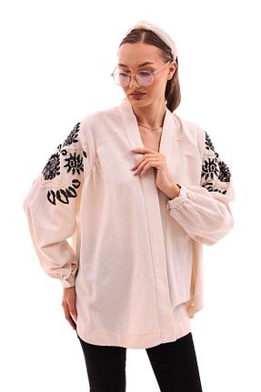 کیمونو و کافتان بژ زنانه کتان Dadali - کد 843590839