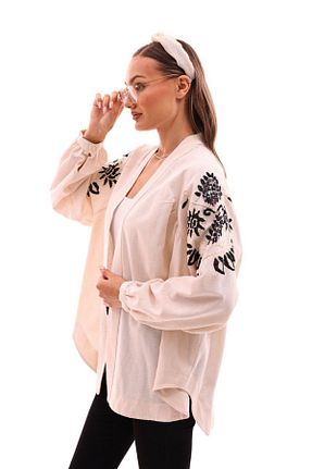 کیمونو و کافتان بژ زنانه کتان Dadali - کد 843590839