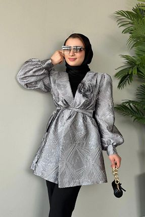 کت طوسی زنانه رگولار بدون جیب بدون آستر کد 834773416