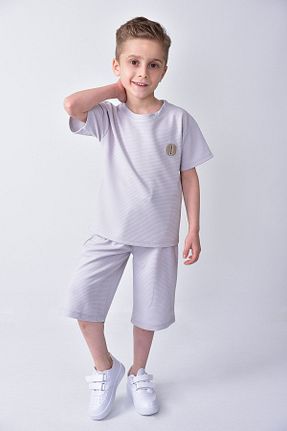 ست بالاتنه و پائین تنه طوسی بچه گانه بافت voyyo kids baby - کد 818703271