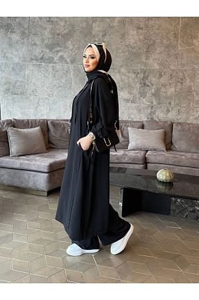ست بالاتنه و پائین تنه حجاب مشکی زنانه رگولار BURİSLA - کد 815764795