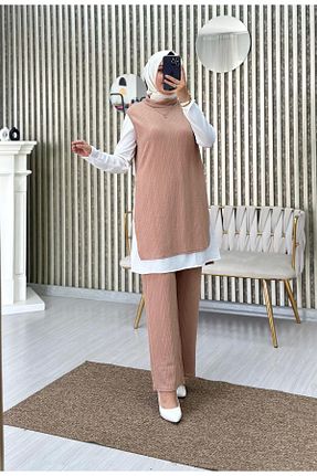 ست بالاتنه و پائین تنه قهوه ای زنانه بافت Moda Krash - کد 171317790