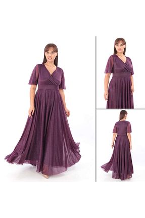 لباس مجلسی سایز بزرگ بنفش زنانه دو سینه Angelino - کد 856287938