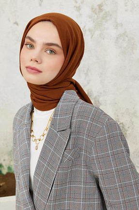 شال قهوه ای زنانه پنبه ای Qef - کد 814603040