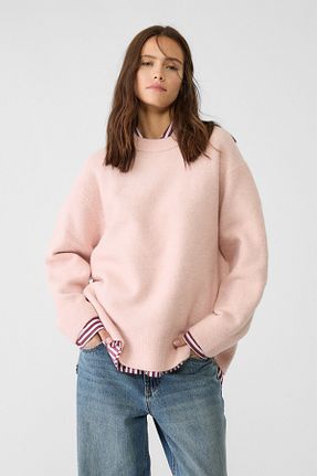 پلیور صورتی زنانه اورسایز Stradivarius - کد 856289963
