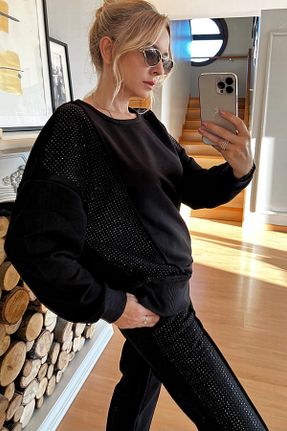 ست گرمکن سایز بزرگ مشکی زنانه پنبه ای RICH GLAM - کد 856463454